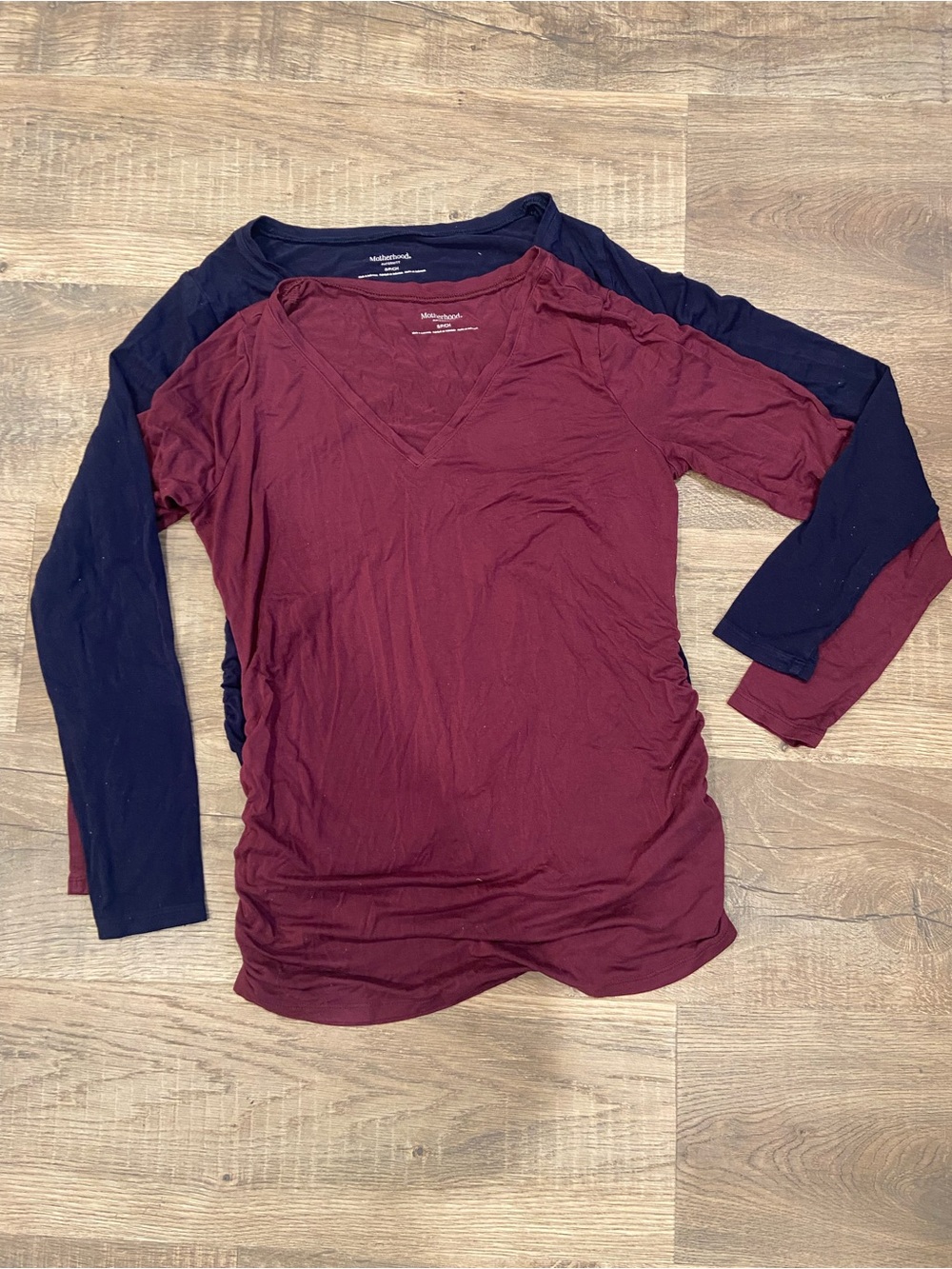 2pck Motherhood Maternity Longsleeve V nevk Base Layer Shirt Small Navy Burgundy
